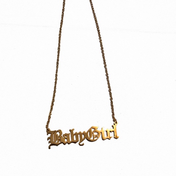 BabyGirl Old English Gold Statement Titanium Stainless Steel Necklace - Picture 3 of 14